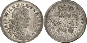 Brandenburg/-Preussen. 
Friedrich Wilhelm der große Kurfürst 1640- 1688. 1/3 Taler 1671 T.T., Königsberg. Belorb. Brb. n.r., unten Mmz. T.T. / Wappen...