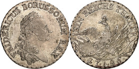 Brandenburg/-Preussen. 
Friedrich II. der Grosse 1740-1786. Reichstaler ("Sterbetaler") 1786 .A., Berlin. Belorb. Büste n.r. / Gekr. Adler auf Armatu...