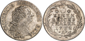 Brandenburg/-Preussen. 
Friedrich II. der Grosse 1740-1786. 1/3 Reichstaler 1772 A, Berlin. Belorb. Kopf n.r. / Wert. Old.&nbsp; 75, v.Schr.&nbsp; 53...