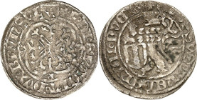 Braunschweig/-Lüneburg. 
Friedrich der Fromme 1434-57 u.1471-78. Groschen nach Meißner Art o.J. 2,23g Vierpaß mit Blumenkreuz/ Löwe mit dem Landsberg...