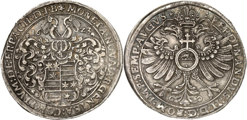 Erbach, Grafschaft. 
Georg Albrecht I. 1618-1647. Reichstaler 1623 Behelmtes Wa...