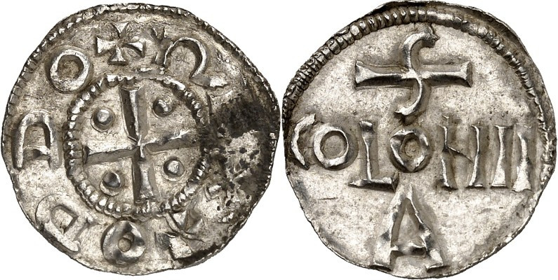 Köln, Reichsmünzstätte. 
Otto III. der Große, Kaiser seit 996 983-1002. Denar. ...