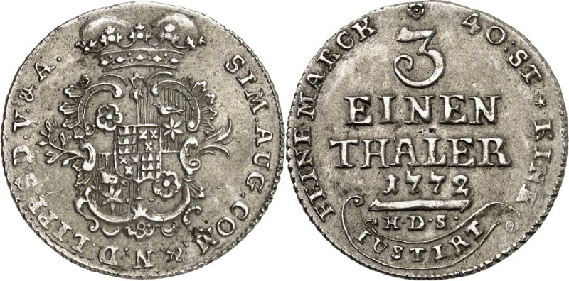 Lippe/-Detmold. 
Simon August 1734-1782. 1/3 Taler - 1/4 Konventionstaler 1772,...