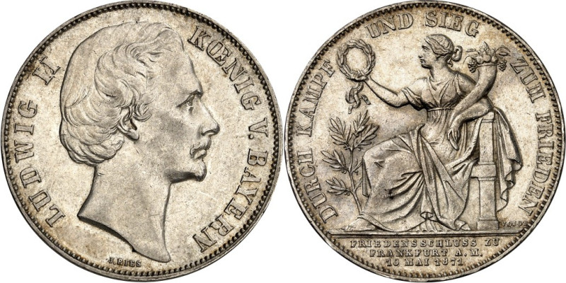 Bayern. 
Ludwig II. 1864-1886. Vereinstaler 1871 Sieg über Frankreich. AKS 188,...