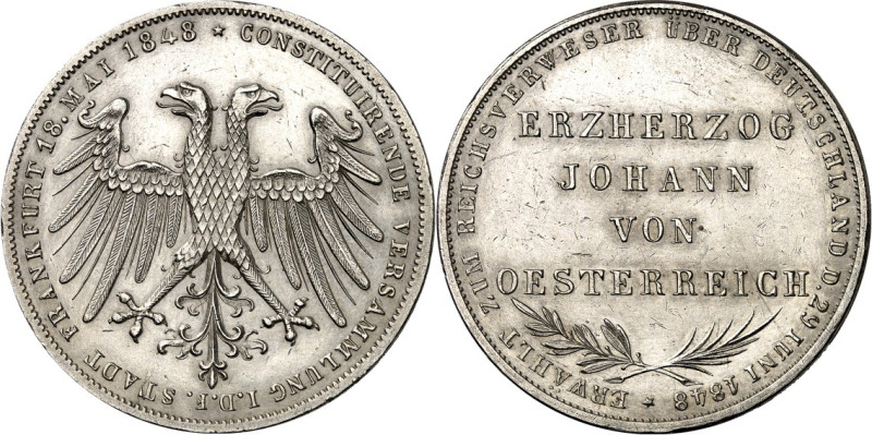 Frankfurt. 
Doppelgulden 1848 Erzherzog Johann. AKS 39, J. 46, Th. 135. . 

...