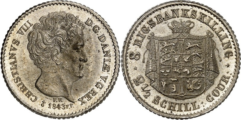 Schleswig-Holstein. 
Christian VIII. von Dänemark 1839-1848. 8 Rigsbankschillin...