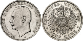 KAISERREICH. 
BADEN, Großherzogtum. 
5 Mark 1913 Friedrich II. J. 40. . 


l.Rf. ss/vz
