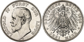 KAISERREICH. 
LIPPE-DETMOLD, Fürstentum. 
3 Mark 1913 Leopold IV. J.&nbsp; 79. . 


vz