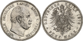 KAISERREICH. 
PREUSSEN, Königreich. 
5 Mark 1876B Wilhelm I. J. 97. . 


vz