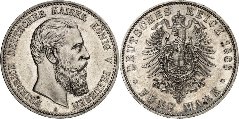 KAISERREICH. 
PREUSSEN, Königreich. 
5 Mark 1888 Friedrich III. J. 99. . 

...