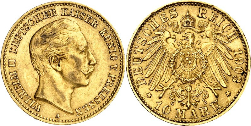 REICHSGOLD. 
PREUSSEN. 
10 Mark 1903 Wilhelm II. J. 251. . 


GOLD ss/vz