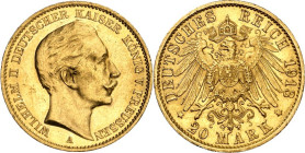 REICHSGOLD. 
PREUSSEN. 
20 Mark 1913 A Wilhelm II. J. 252. . 


GIOLD kl. Kratzer, vz