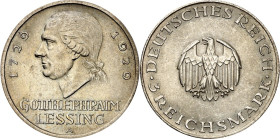 WEIMARER REPUBLIK. 
GEDENKMÜNZEN. 
3 Reichsmark 1929D Lessing. J. 335. . 


vz