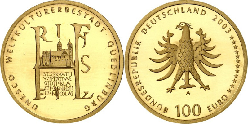 BUNDESREPUBLIK. 
GEDENKMÜNZEN und MEDAILLEN in GOLD. 
100 Euro 2003&nbsp;A Que...