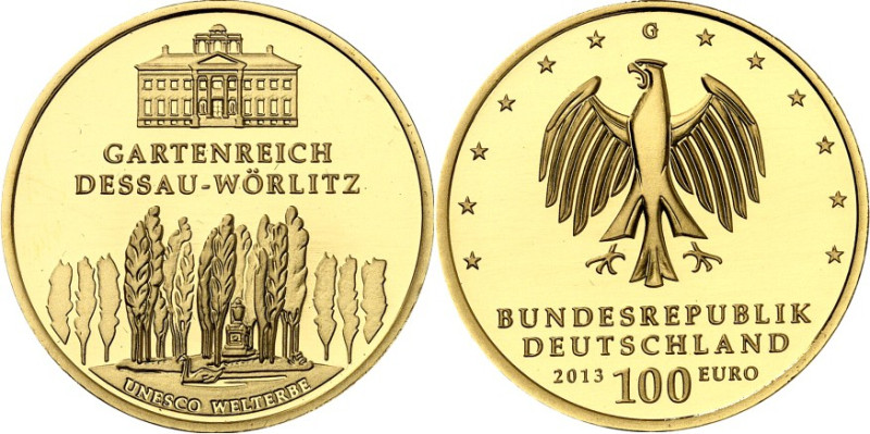 BUNDESREPUBLIK. 
GEDENKMÜNZEN und MEDAILLEN in GOLD. 
100 Euro 2013 F Gartenre...