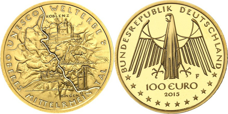 BUNDESREPUBLIK. 
GEDENKMÜNZEN und MEDAILLEN in GOLD. 
100 Euro 2015 F Oberes M...