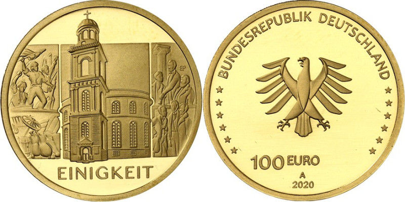 BUNDESREPUBLIK. 
GEDENKMÜNZEN und MEDAILLEN in GOLD. 
100 Euro 2020 A Säulen d...