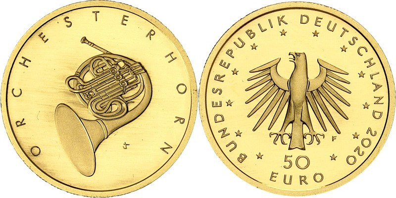 BUNDESREPUBLIK. 
GEDENKMÜNZEN und MEDAILLEN in GOLD. 
50 Euro 2020 F Orchester...