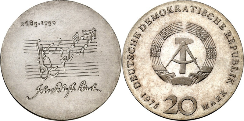 DDR. 
PROBEN UND ABSCHLÄGE. 
20 Mark 1975 Probe Bach. J. 1555P. . 


St