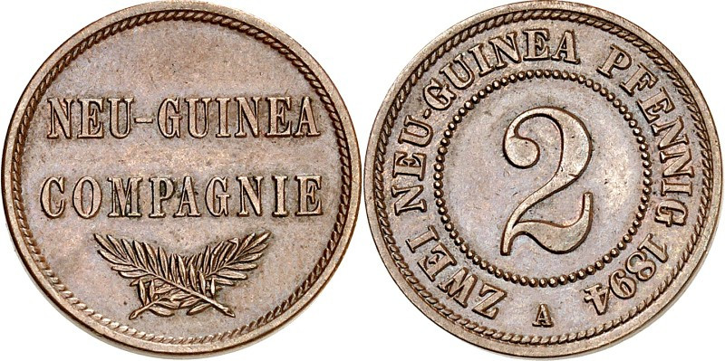 NEBENGEBIETE UND KOLONIEN. 
DEUTSCH-NEUGUINEA. 
Cu-2&nbsp;Pfennig 1894. J.&nbs...