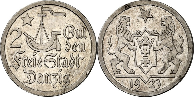 NEBENGEBIETE UND KOLONIEN. 
FREIE STADT DANZIG. 
2 Gulden 1923 Ag. J. D.8. . ...