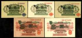 I. Weltkrieg von 1914/1918. 
1, 2 Mark 12.08.1914 Darlehenskassenschein . Ros. 51a.c.d, 52a.c. (5). 


meistens i-I-, 1x II+(52a)