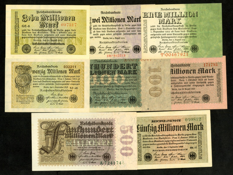 Inflation von 1919/1924. 
1 , 2 Mio.Mark 25.7.1923 5 Mio Mark 20.8.1923, 10 und...