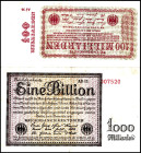 Inflation von 1919/1924. 
100 Milliarden, 1 Bio. 5.11.1923 Wz. Kreuzblüten. Ros. 130a, 131d. (2). 


II, III+
