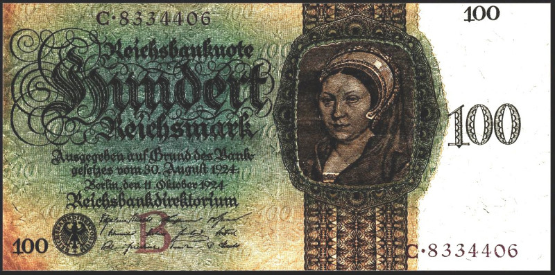 Reichsbank von 1924/1945. 
100 Reichsmark 11.10.1924 Serie C, Udr B. Ros.&nbsp;...