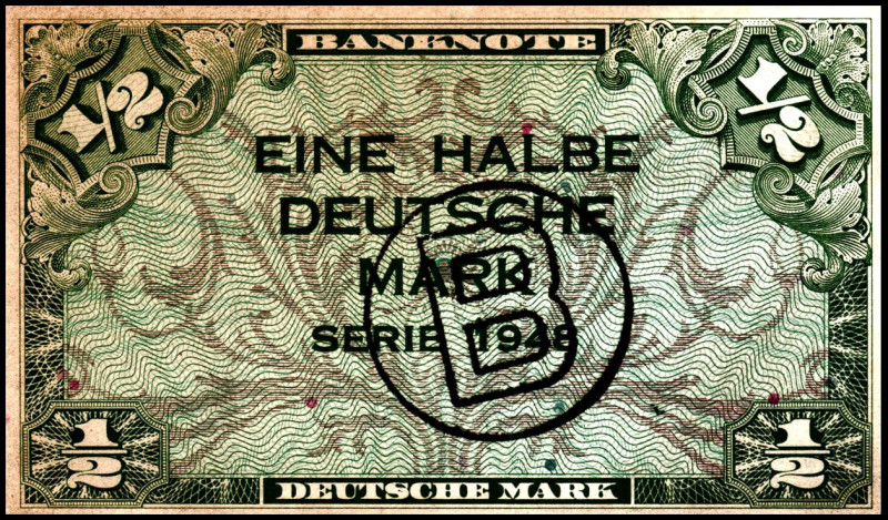 Bundesrepublik. 
Bank Deutscher Länder. 
1/2 DM 1948 mit B-Stempel. Ros. 231a....