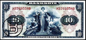 Bundesrepublik. 
Bank Deutscher Länder. 
10 DM 1948 mit B-Stempel. Ros. 239a. . 


II