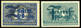 Bundesrepublik. 
Bank Deutscher Länder. 
5, 10 Pfennig o.D.(1948). Ros. 250a,251a. (2). 


I, II+