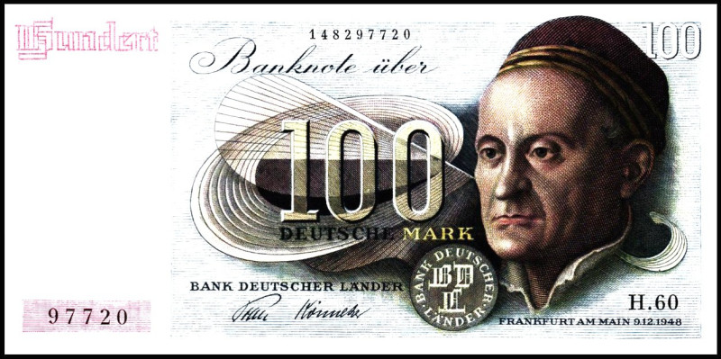 Bundesrepublik. 
Bank Deutscher Länder. 
100 Deutsche Mark 9.12.1948 Serie H 6...