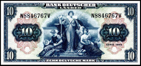 Bundesrepublik. 
Bank Deutscher Länder. 
10 Deutsche Mark 22.8.1949 SERIE N / V. Ros. 258. . 


I