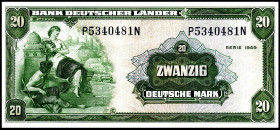 Bundesrepublik. 
Bank Deutscher Länder. 
20 DM 22.8.1949 Serie P / N. Ros. 260. . 


I