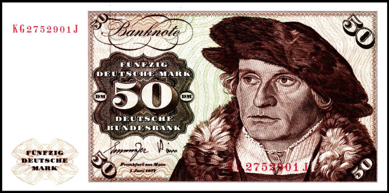 Bundesrepublik. 
Bundesbank. 
50 Deutsche Mark 1.6.1977 Serie KG/J. Ros. 277a....