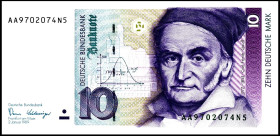 Bundesrepublik. 
Bundesbank. 
10 Deutsche Mark 1.8.1991 AY-N9,YA-D8, Normal- u. Ersatznote. Ros. 292a, 297a, 303a, 312a,. (4). 


I