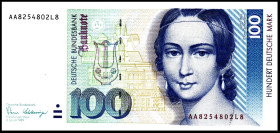 Bundesrepublik. 
Bundesbank. 
100 DM 2.1.1989 Serie AA-L8. Ros. 294a. . 


I
