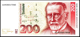 Bundesrepublik. 
Bundesbank. 
200 Deutsche Mark 2.1.1989 AA-N0. Ros. 295a. . 


I