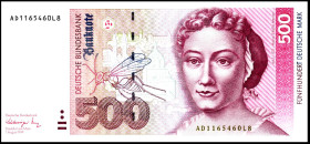 Bundesrepublik. 
Bundesbank. 
500 Deutsche Mark 1.8.1991 AD-L. Ros. 301a. . 


I