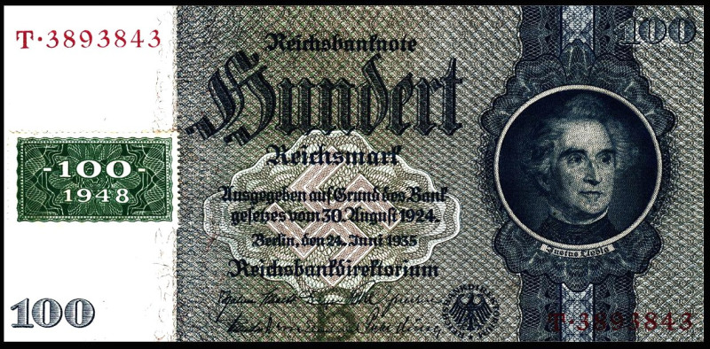 Deutsche Demokratische Republik. 
1 - 100 Kuponmark 1948 Klebemarken auf Reichs...