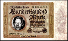 DEUTSCHE GEBIETE. 
Bundesrepublik-Propagandascheine. nach 100000 Mark 1.2.1923 (ca.1980) Bürgeraktion Demokraten für Strauß-Währungsschnitt durch Sch...