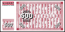 DEUTSCHE GEBIETE. 
Bundesrepublik Testscheine. 10-500 Mark o.D. Test Scheine ausgegeben von der Firma Siemens-Nixdorf.Specimen.Rs Text in drei Sprach...