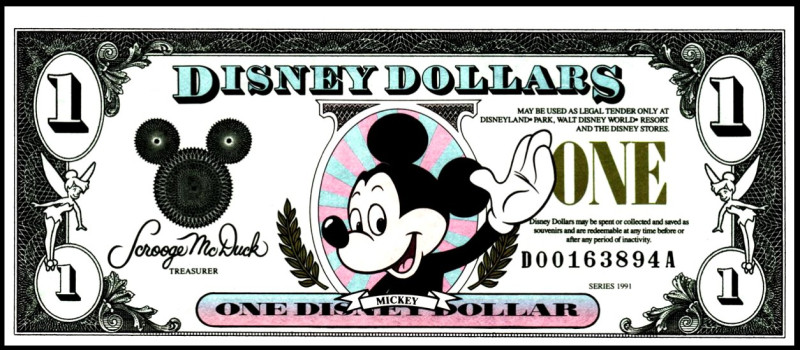 USA. 
1 US Dollar 1991 Erinerungsstück.Walt Disney Dollars. VS Mickey Maus, RS ...