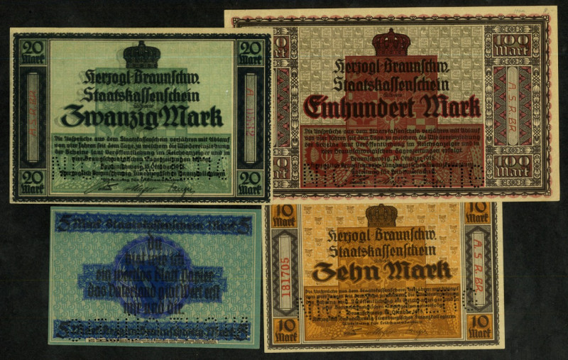 LÄNDERBANKEN. 
BRAUNSCHWEIG HZGL. LEIHHAUSHAUPTKASSE. Sammlungslot 5,(3)10(5),2...