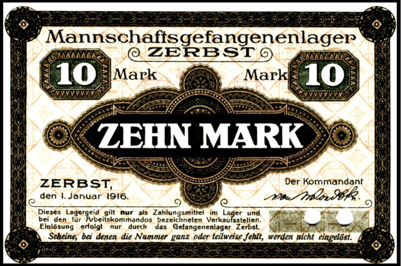 LAGERGELD. 
Lagergeld I. Weltkrieg 1914/18. 
ZERBST, Mannschafts-Gefangenenlag...