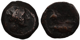 Phoenicia. Arados. (242-166 BC) Æ Bronze. (17mm, 3,11g) Obv: head of Tyche right. Rev: Athena standing left on prow.