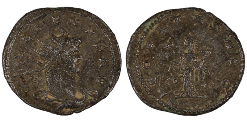 Gallienus. (263 AD). BI Antoninian. (20mm, 3,32g) Antioch. Obv: GALLIENVS P F AV...