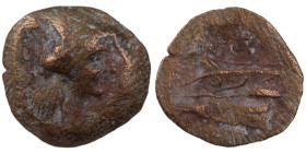 Phoenicia. Arados. (242-166 BC) Æ Bronze. (16mm, 2,91g) Obv: head of Tyche right. Rev: Athena standing left on prow.