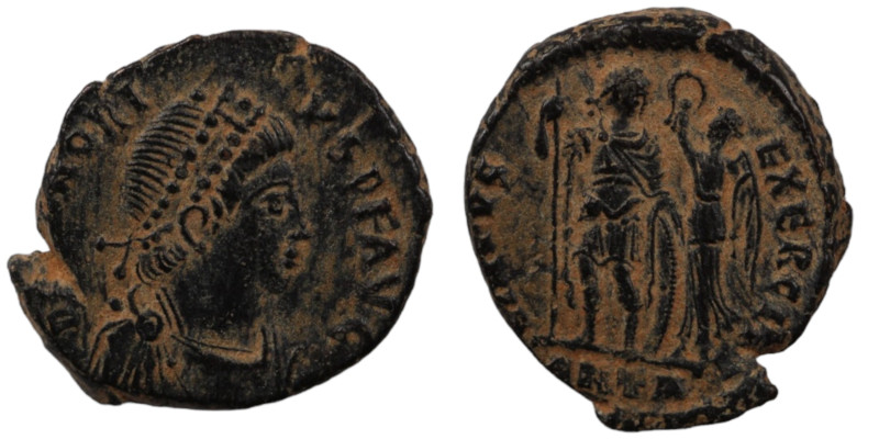 Honorius. (393-395 AD). Follis. (21mm, 3,53g) Antioch. Obv: DN HONORIVS PF AVG. ...